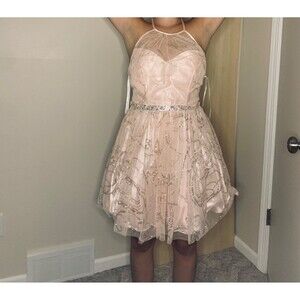 Windsor Pink Halter Top Mini Homecoming Dress - Size 2 (Small)